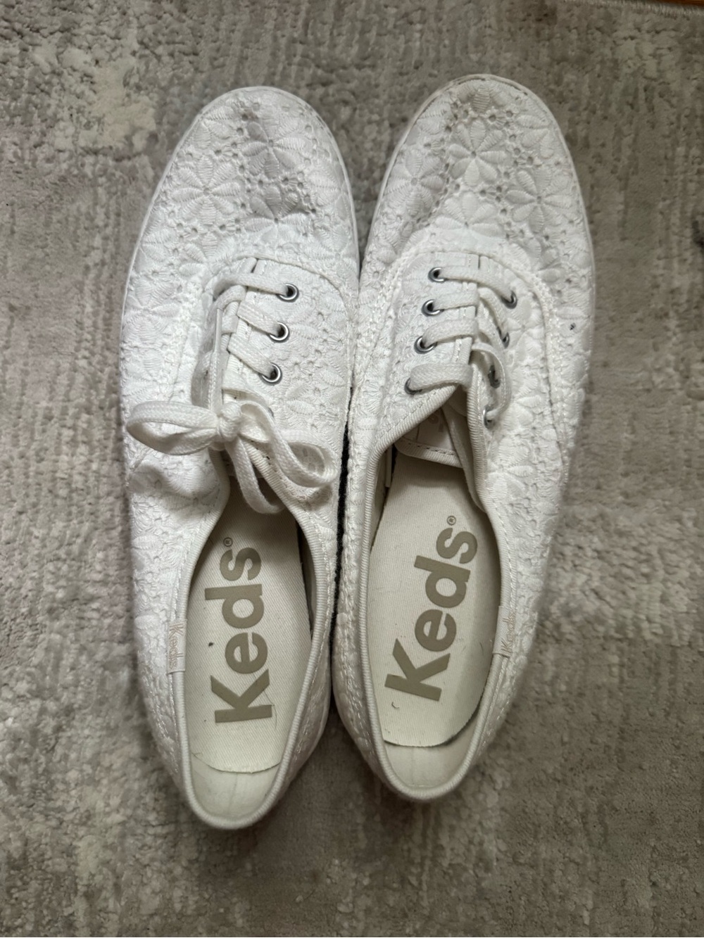 Keds White Floral Lace Canvas Sneakers